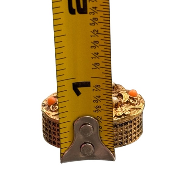 Vintage Orange Bead and Faux Pearl Studded Micro Pill Box Italian Inspired - Picture 7 of 7